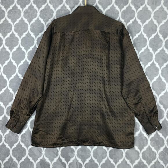 John Master Shirt Mens XL Brown Yellow Batik Long Sleeve Silky Peach Button Up - Picture 3 of 10